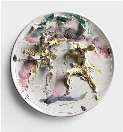 Lucio Fontana "Pagliacci" 1954
ceramica policroma smaltata
diam. cm 44
Firmata i
