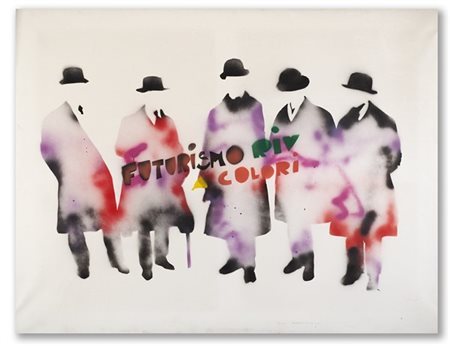 Mario Schifano "Futurismo rivisitato a colori" 1976
smalto e spray su tela
cm 13