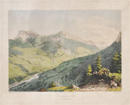 August Podesta / A. Eberle as Grödner Thal von Pufels aus gesehen, 1838/41;La...