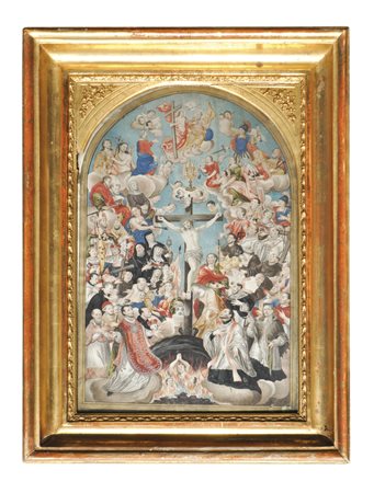 Maler um 1800/Pittore del 1800 ca. Gesù crocifisso tra santi, religiosi e...