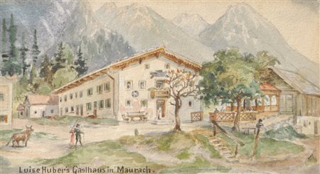 A. Ringler Locanda di Luise Huber a Maurach lago Achensee, 1904;Acquerello