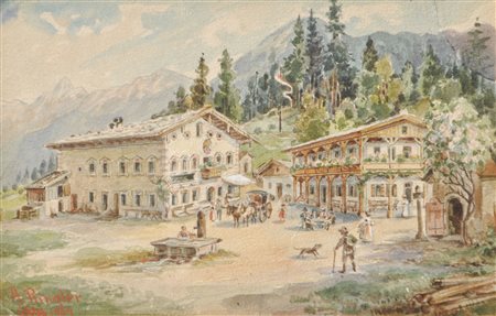 A. Ringler Jos. Prantl albergo Buchau, lago Achensee, 1904;Acquerello per il...