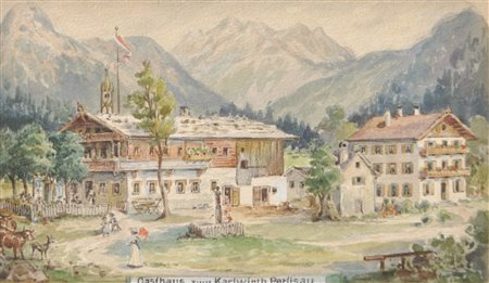 A. Ringler Locanda Zum Karlwirth, Pertisau, lago Achensee, 1904;Acquerello,...