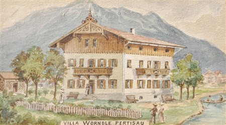 A. Ringler Villa Wörndle, Pertisau, lago Achensee, 1904;Acquerello, 9 x 16...