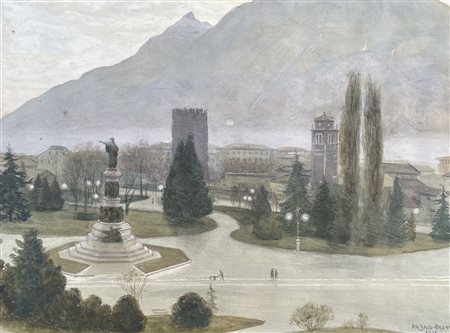 Albert Stolz (Bozen/Bolzano 1875–1947) Piazza Dante a Trento, 1916;Guazzo su...