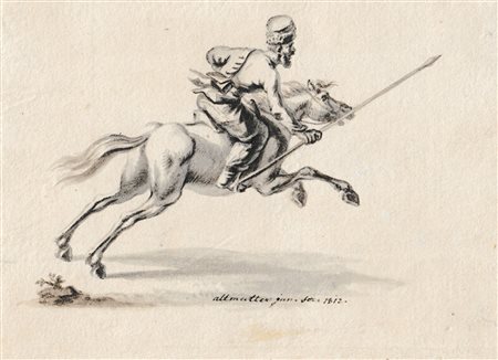 Jacob Placidus Altmutter (Innsbruck 1780 – Schwaz 1820) Cavaliere con lancia,...