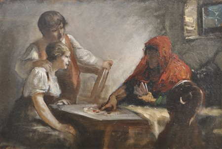 Karl Anrather (Margreid/Magrè 1861 – 1893) La chiromante;Olio su cartone, 36...
