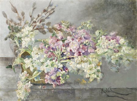Hermine von Janda (Znaim 1854 – 1925) Natura morta con fiori;Olio su tela, 42...