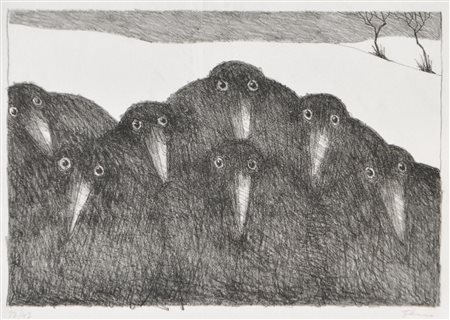 Paul Flora (Glurns/Glorenza 1922 – Innsbruck 2009) Sette corvi,...