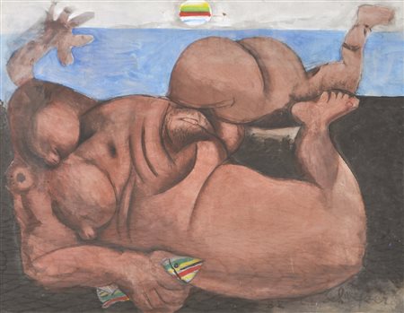 Riccardo Schweizer (Mezzano 1925 – Casez 2004) Grande nudo con pesce...