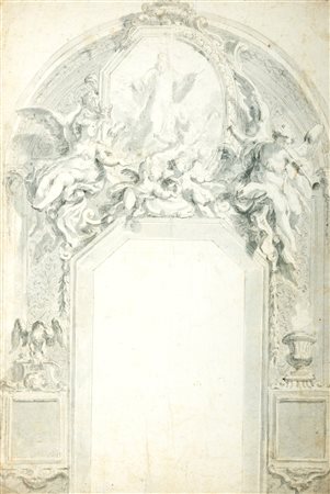 Giacomo Del Po (Palermo 1654-Napoli 1726)  - Modello preparatorio per una porta con Santo in gloria entro medaglione con angeli ai lati
