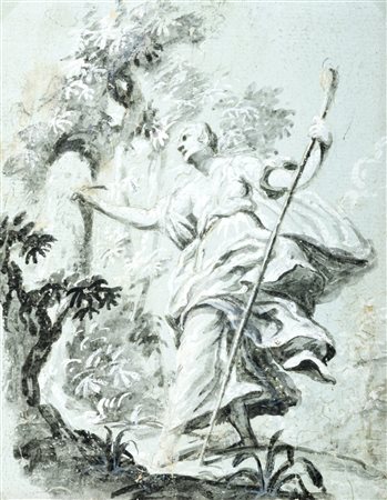 Francesco Narici (Napoli 1719-1785)  - Studio per un'Erminia che incide il nome di Tancredi sull'albero