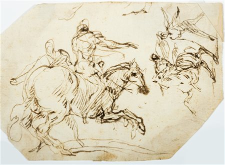 Domenico  Gargiulo, detto Micco Spadaro (Napoli 1609-1675)  - Figure di cavalli e cavalieri