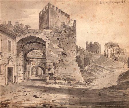 Scuola inglese, secolo XIX - Veduta di Porta San Lorenzo a Roma