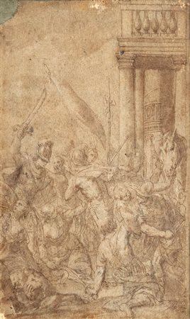 Scuola italiana, secolo XVII - Scena di battaglia