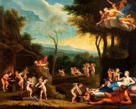 Seguace di Francesco Albani - Venere e amorini in un paesaggio