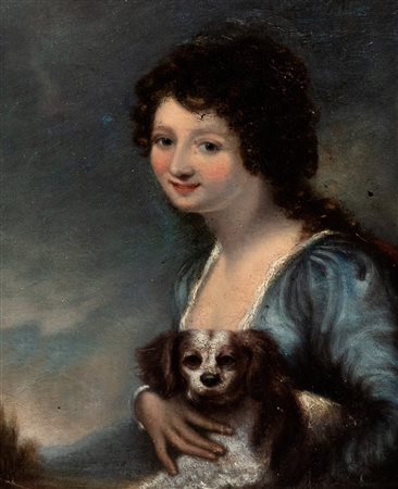 Scuola italiana, secolo XIX - Ritratto di gentildonna con cagnolino
