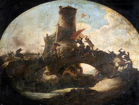 Antonio Calza (Verona 1653-1714)  - Scontro di cavalieri presso un ponte