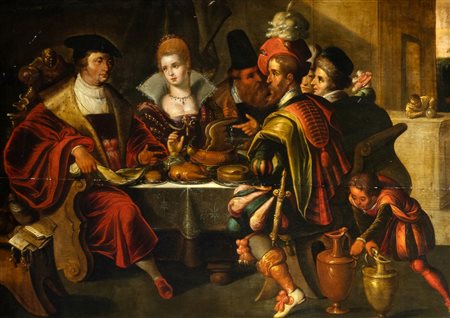 Ambrosius Francken (Herentals 1544-Anversa  1618)  - Scena di banchetto