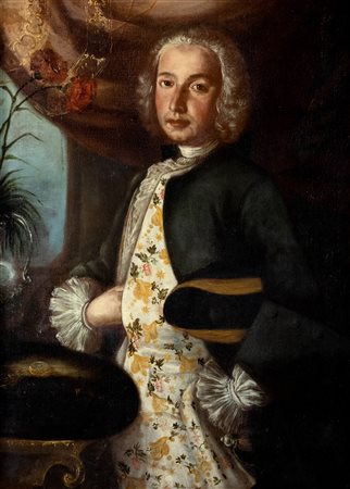 Scuola napoletana, secolo XVIII - Ritratto di gentiluomo a tre quarti di figura con marsina ricamata