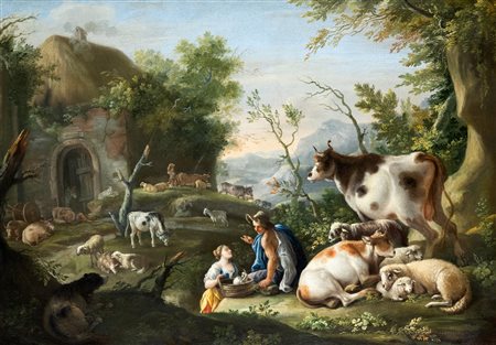 Giuseppe Tassone (Roma 1653-Napoli 1737)  - Paesaggio pastorale