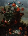 Scuola italiana, secolo XVII - Due nature morte con fiori in un vaso