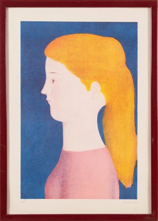 Antonio Bueno (Berlino 1918 - Fiesole 1984), “Ragazza di profilo su fondo blu”.