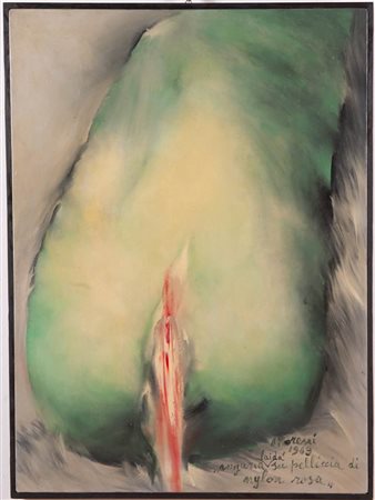 Mattia Moreni (Pavia 1920 - Brisighella 1999), “Anguria laida su pelliccia di nylon rosa”, 1969.