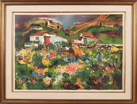 Giovanni Omiccioli (Roma 1901 - 1975), “Paesaggio con figura”, 1971.