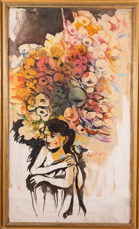 Pittore del XX secolo, “Figura femminile con fiori”.