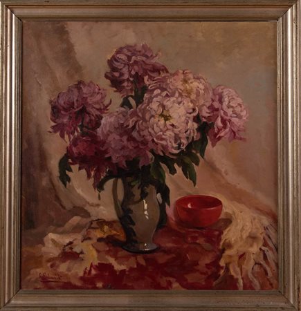 Pittore del XX secolo, “Vaso di crisantemi”.