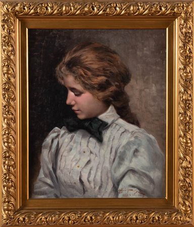 Angiolo Tommasi (Livorno 1858 - Torre del Lago Puccini 1923), “Ritratto femminile”.