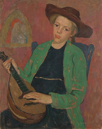GHINO BARAGATTI (1910-1991) - Bambina con mandolino, 1946 circa