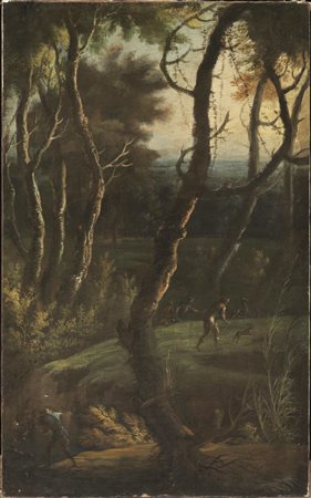 Scuola Italia centrale, fine sec. XVII-inizi XVIIIPAESAGGIO BOSCOSO CON SCENA...