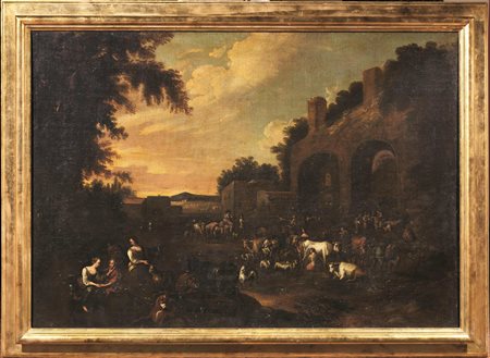 Scuola nordeuropea, secc. XVII-XVIIICONTADINI E ARMENTI IN UN PAESAGGIO...