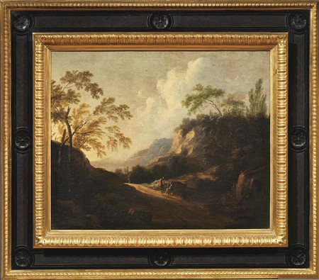 Scuola Italia settentrionale, fine sec. XVIIIPAESGGIO MONTANO BOSCOSO CON TRE...