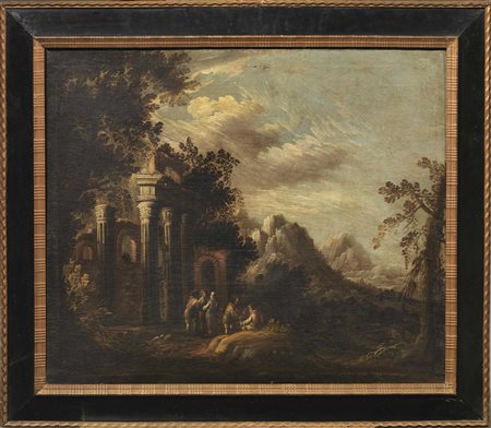 Scuola Italia settentrionale, sec. XVIIIPAESAGGI MONTANI CON VIANDANTI E...