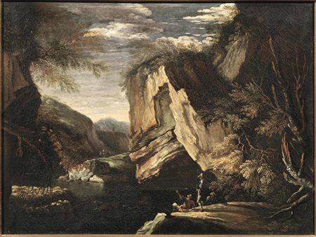 Seguace di Pietro Montanini, secc. XVII-XVIIIPAESAGGIO CON FIGURAolio su...