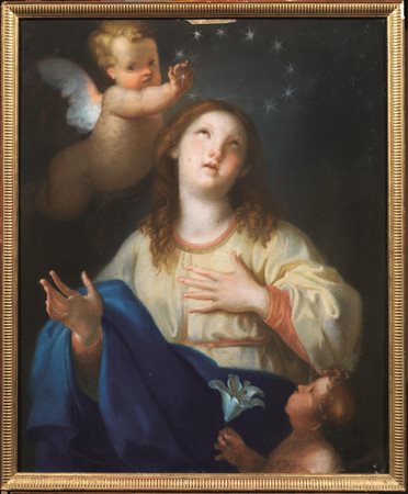 Scuola romana, sec. XVIIIVERGINE CON ANGELIpastello su carta, cm 76x63&nbsp;