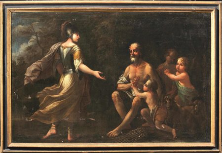 Scuola veneta, sec. XVIIERMINIA TRA I PASTORIolio su tela, cm 117,5x177&nbsp;