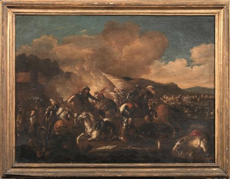 Cerchia di Antonio Calza, inizi sec. XVIIIBATTAGLIA olio su tela, cm 73x99&nbsp;