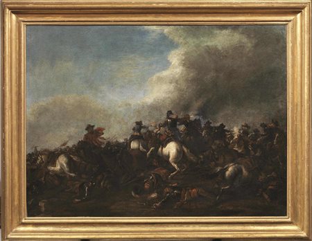 Scuola di Jacques Courtois detto il Borgognone, sec. XVIISCENA DI BATTAGLIA...
