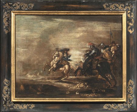 Scuola napoletana, sec. XVIIIBATTAGLIEcoppia di dipinti ad olio su tela, cm...