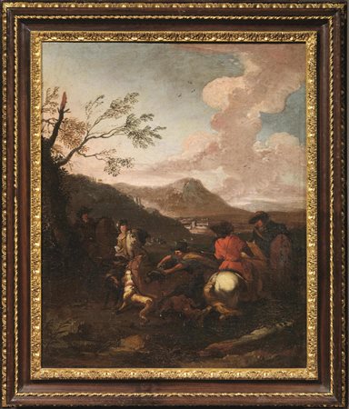 Attribuito a Giuseppe Pinacci(Siena 1642-1718)CAVALIERI IN UN PAESAGGIOolio...