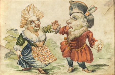 Cerchia di Faustino Bocchi, secc. XVII-XVIIICARICATUREcoppia di acquerelli e...