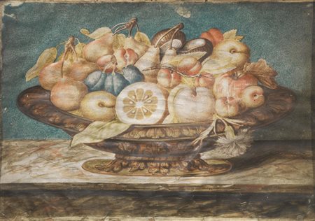 Scuola piemontese, sec. XVIIINATURA MORTA CON VASSOIO DI FRUTTAtempera su...