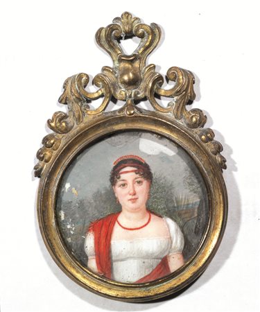 Pittore francese neoclassicoRITRATTO DI GENTILDONNAminiatura su avorio, diam....