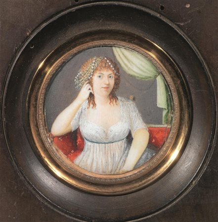 Scuola neoclassicaRITRATTO DI GENTILDONNAolio su avorio, diam. cm 6&nbsp;