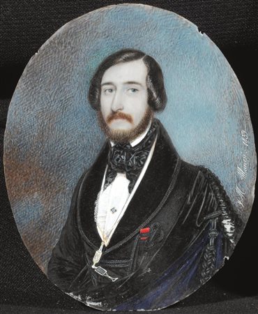 Michele Albanesi(1816-1878)RITRATTO DI GENTILUOMOolio su avorio ovale, cm...