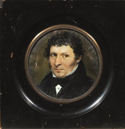 Scuola lombarda, sec. XIXRITRATTO DI GENTILUOMOminiatura su carta, diam. cm...